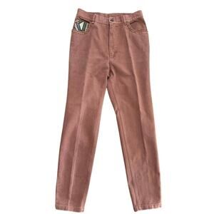 Vintage Cache Women's Brown Beaded High Rise Straight Leg Denim Jeans Size 12